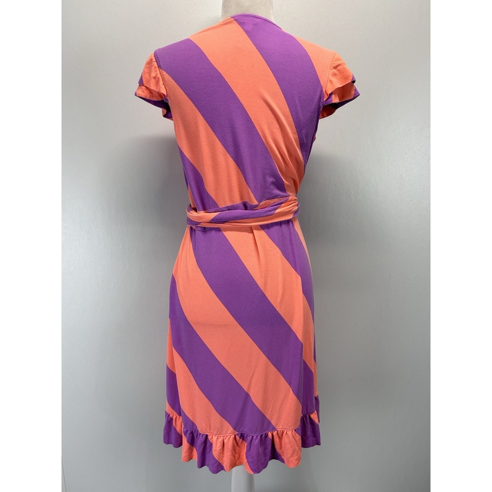 Lilly Pulitzer Adriel Striped Wrap Dress Sz Medium Women's Coral Purple Ruffle - Picture 3 of 8